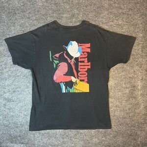 Vintage Marlboro Cowboy Tee Single Stitch Black Pocket T Shirt Mens XL